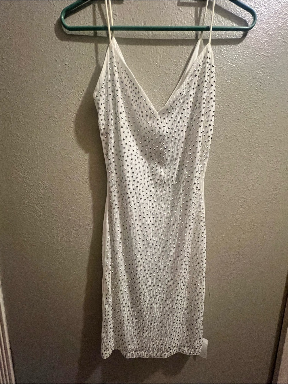 SHEIN White Embellished Slip Dress with Beaded Detail